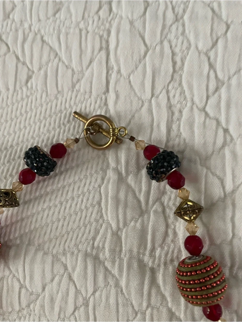 Elegant Red Beaded Necklace with Gold Accents